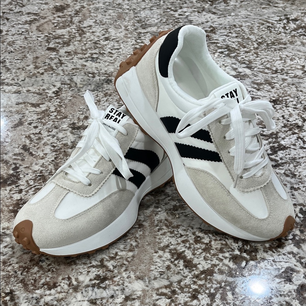 Women's White and Black Sneakers, New Without Tags